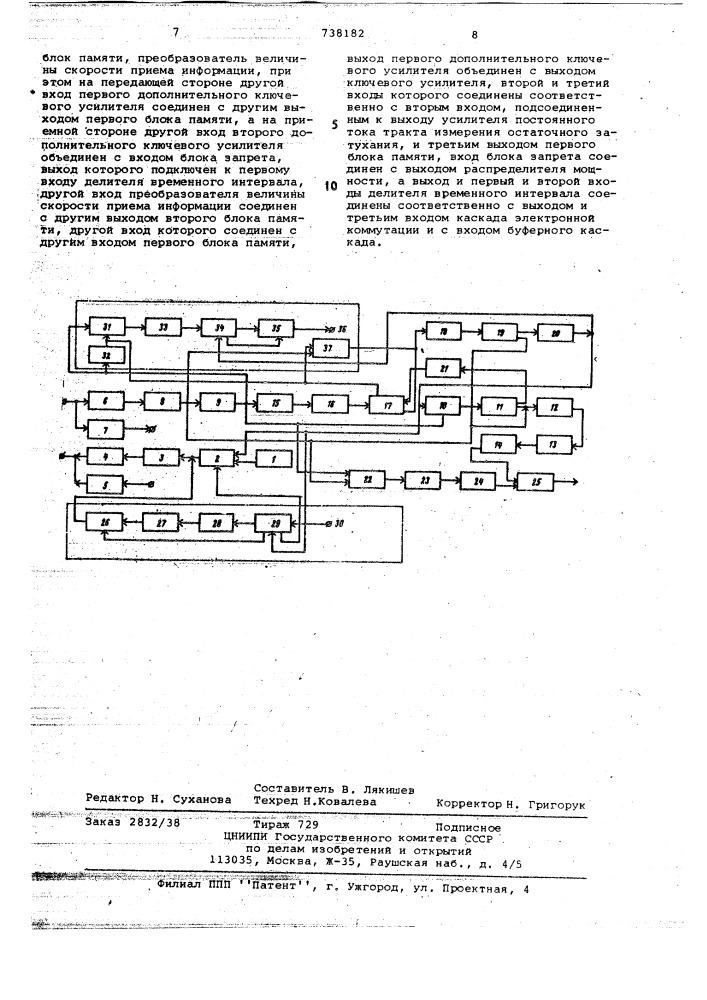 Устройство для автоматического контроля состояния канала связи по уровню шума и остаточному затуханию (патент 738182)