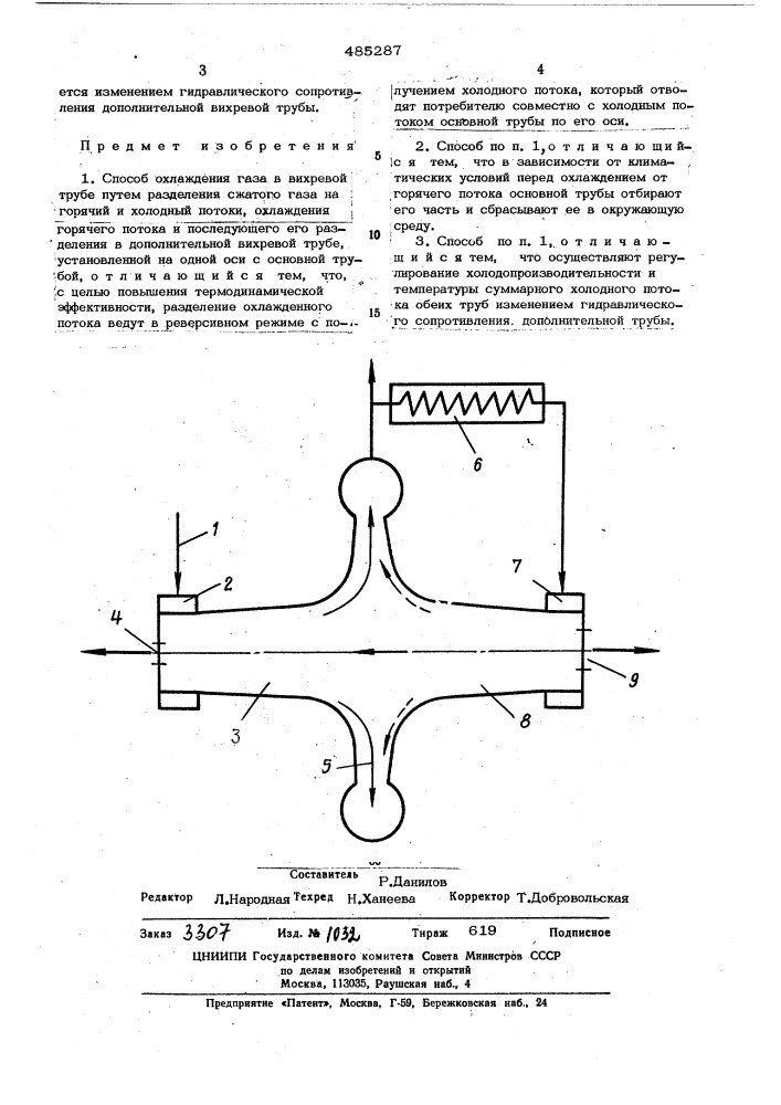 Способ охладжения газа в вихревой трубе (патент 485287)