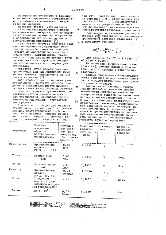 Способ определения неэквивалентности химически идентичных лекарственных средств (патент 1058560)