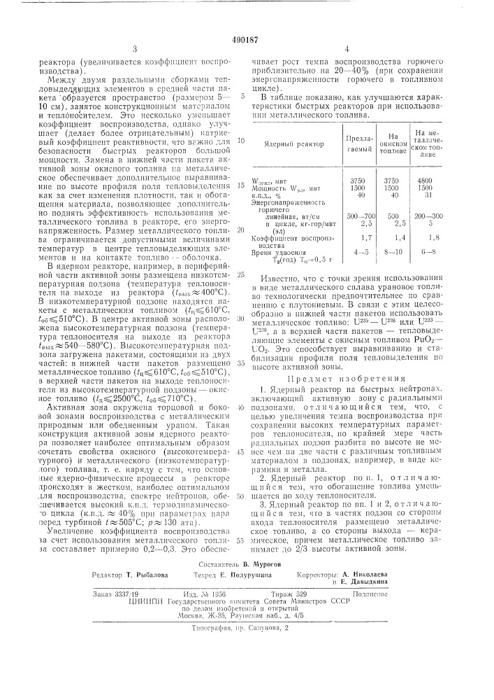 Ядерный реактор на быстрых нейтронах (патент 490187)