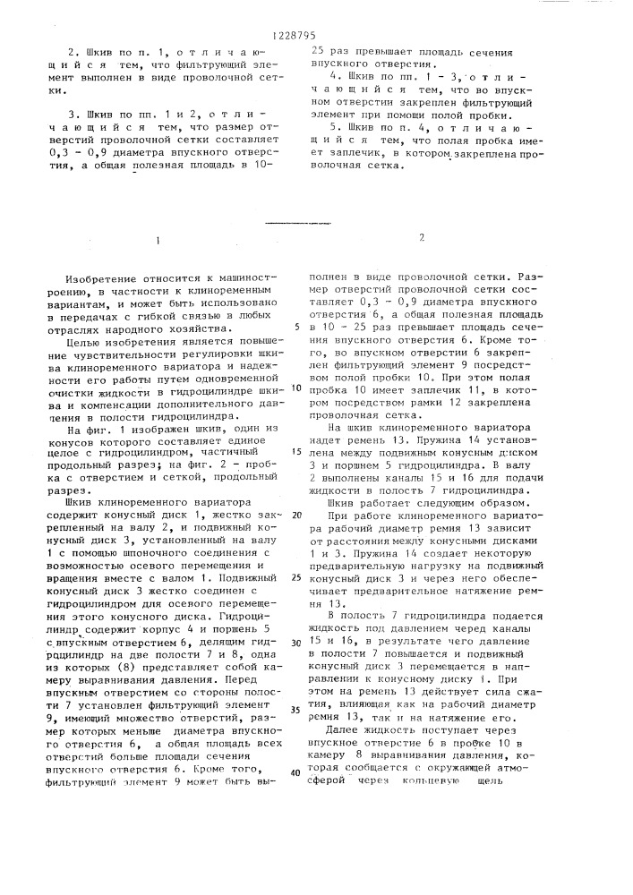 Шкив клиноременного вариатора (патент 1228795)
