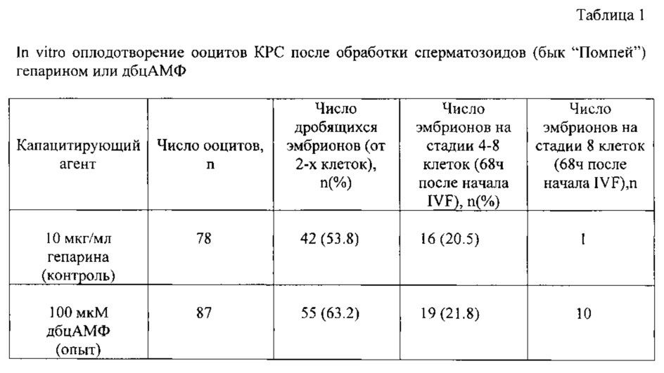 Способ капацитации криоконсервированных сперматозоидов крупного рогатого скота для работ по in vitro оплодотворению яйцеклеток (патент 2639268)