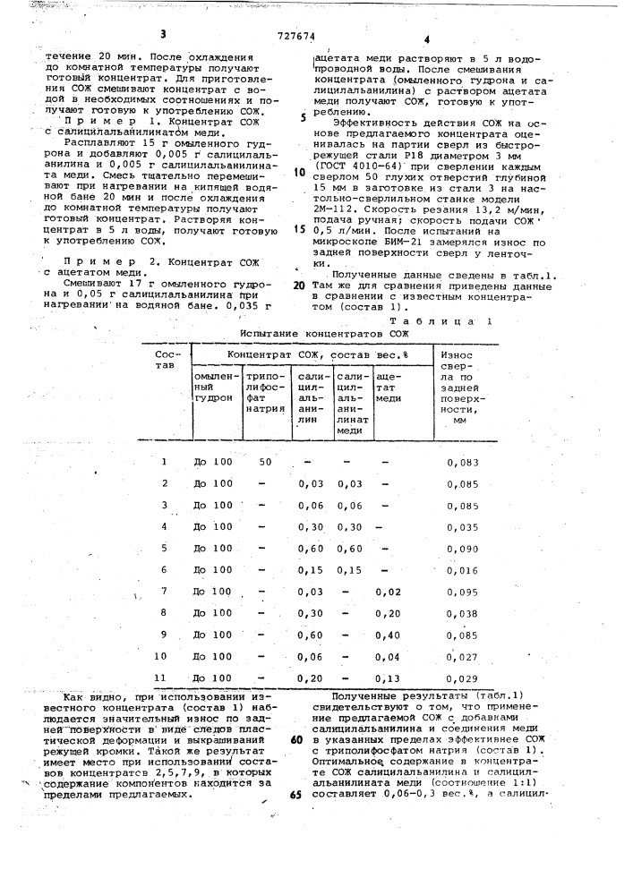 Концентрат смазочно-охлаждающей жидкости для механической обработки металлов (патент 727674)