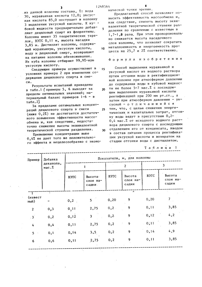 Способ выделения муравьиной и уксусной кислот (патент 1268564)