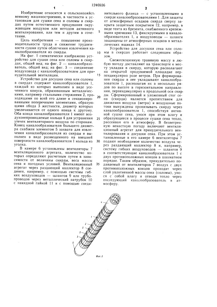 Устройство для досушки сена или соломы в скирдах (патент 1246936)