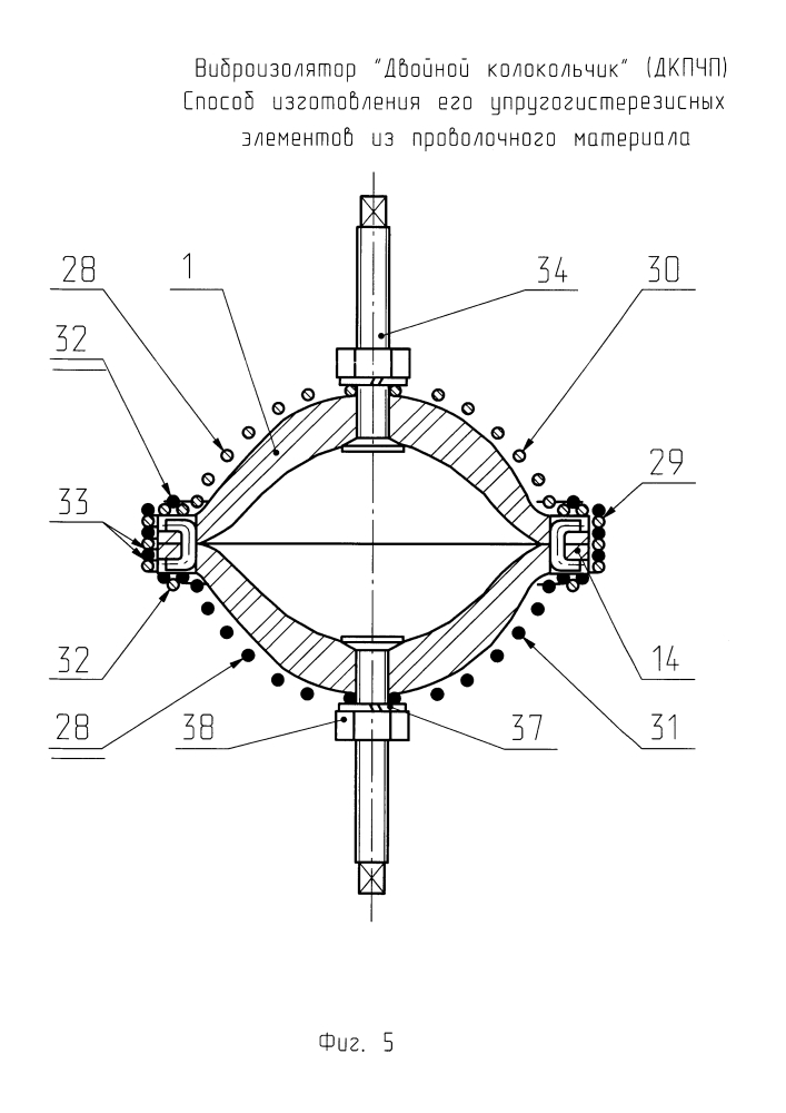 Виброизолятор "двойной колокольчик" (варианты) и способ изготовления его упругогистерезисных элементов из проволочного материала (патент 2626787)