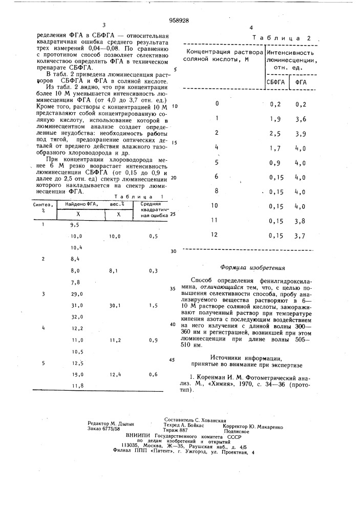 Способ определения фенилгидроксиламина (патент 958928)