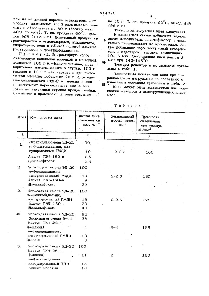 Клей (патент 514879)