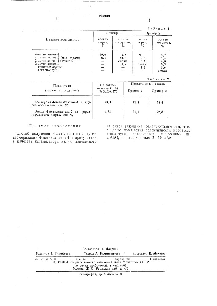 Способ получения 4-мётилпентена-2 (патент 396309)