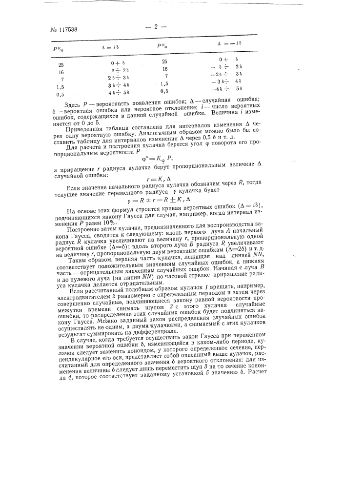 Механизм для автоматического получения отклонений, подчиняющихся закону рассеивания, например, закону гаусса (патент 117538)