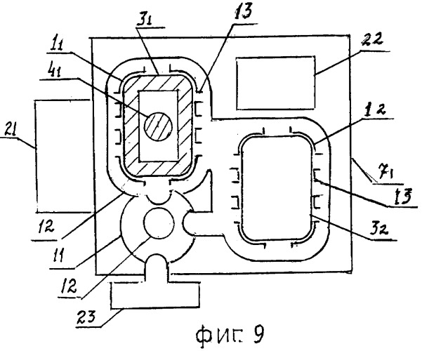 Бесшатунный двухтактный двигатель внутреннего сгорания со встречно-движущимися поршнями в рабочих камерах прямоугольной формы, по меньшей мере, с двумя рабочими камерами в блоке (патент 2251008)