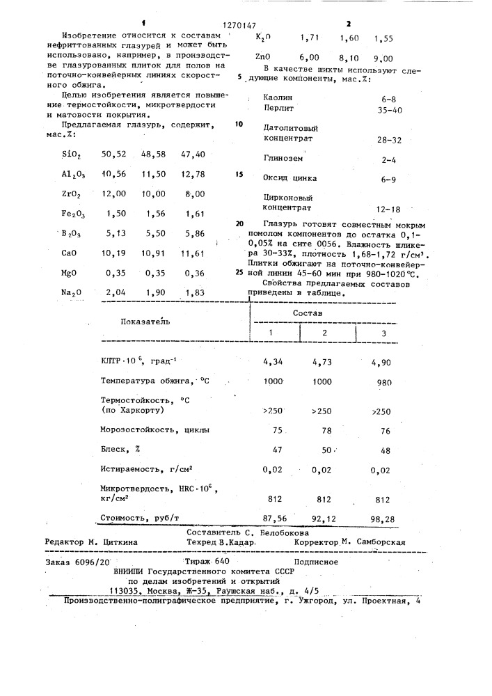 Нефриттованная глазурь (патент 1270147)