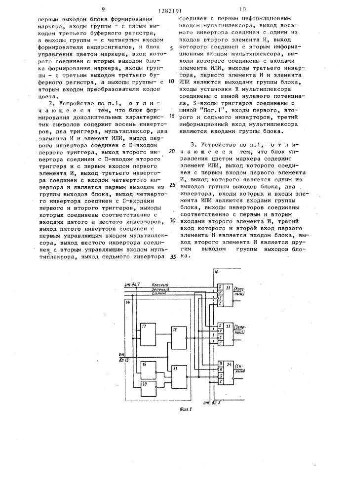 Устройство для отображения информации на экране цветной электронно-лучевой трубки (патент 1282191)