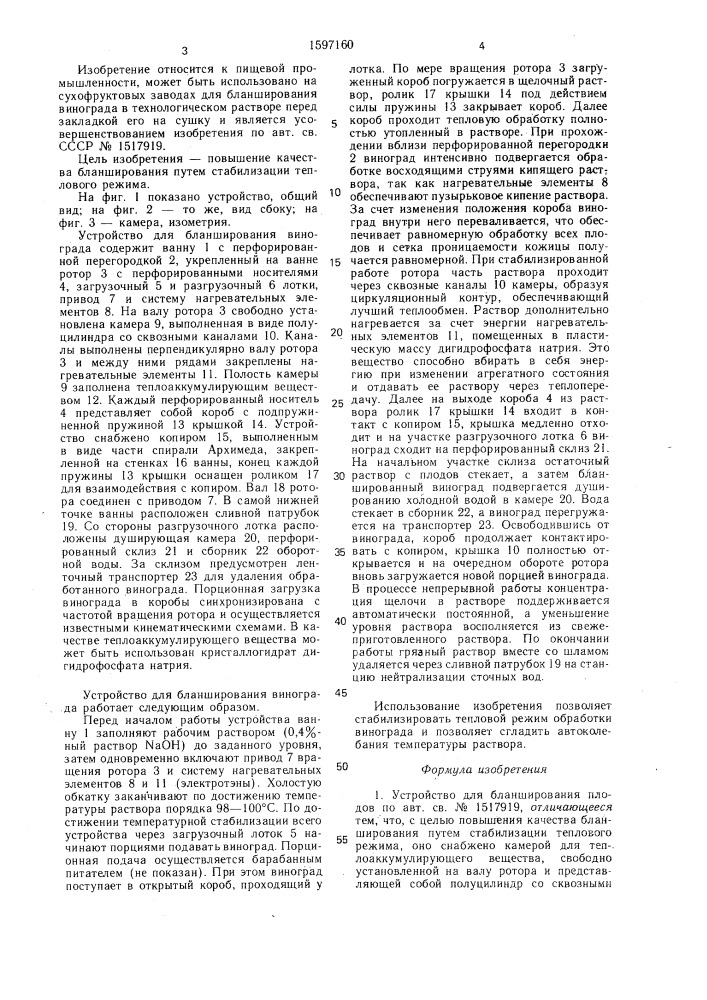 Устройство для бланширования плодов (патент 1597160)