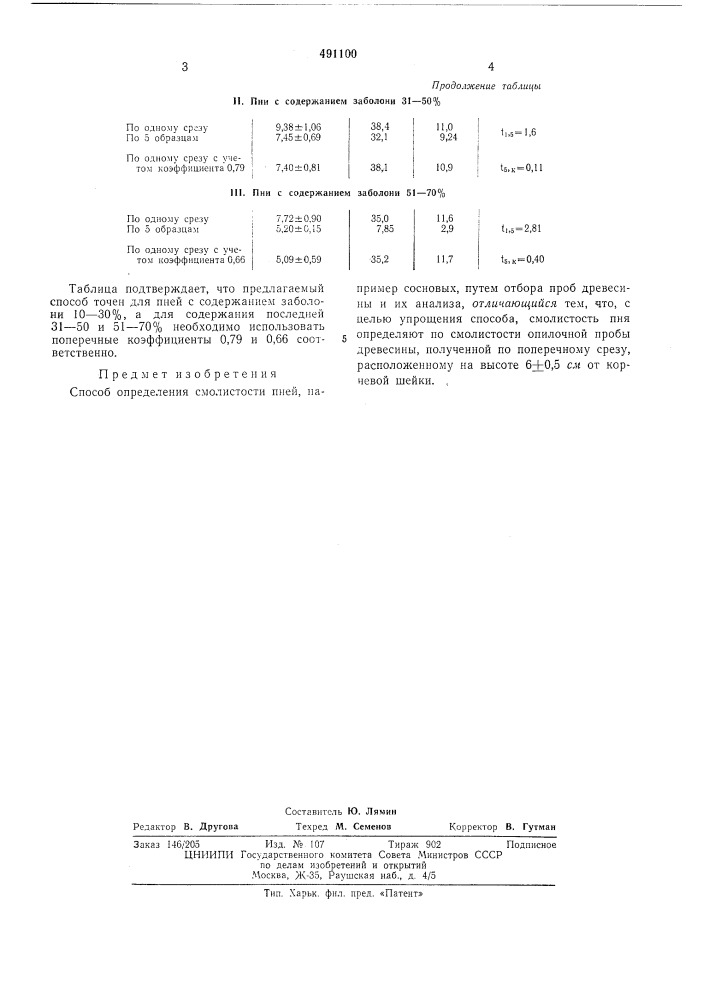 Способ определения смолистости пней (патент 491100)