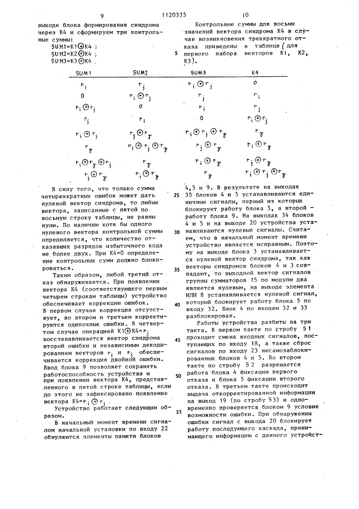 Устройство для исправления ошибок (патент 1120335)
