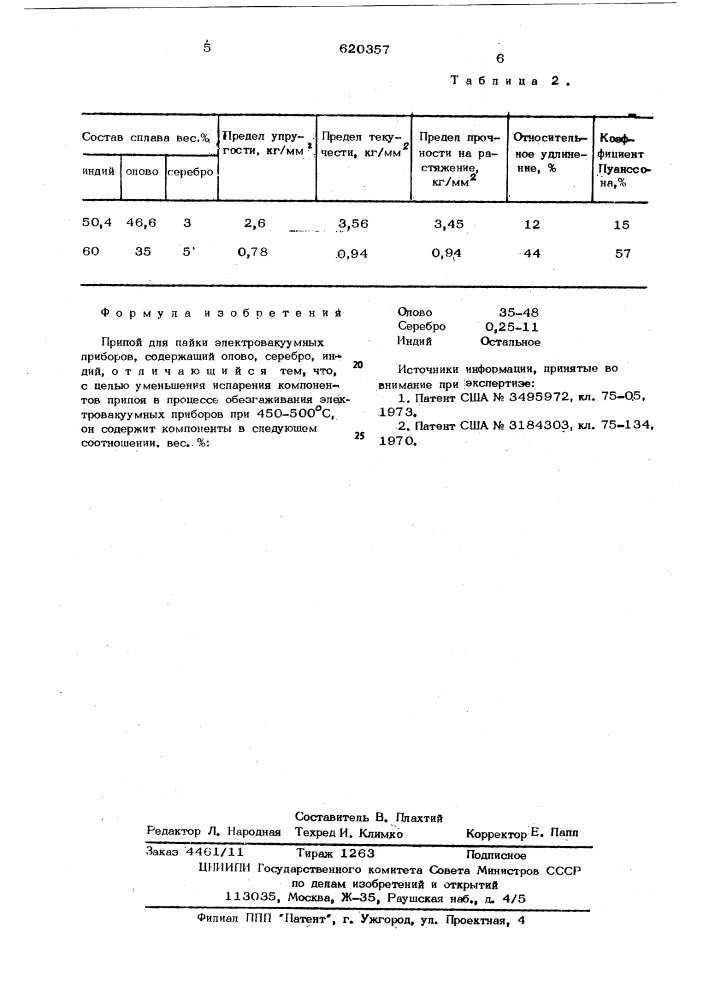 Припой для пайки электровакуумных приборов (патент 620357)