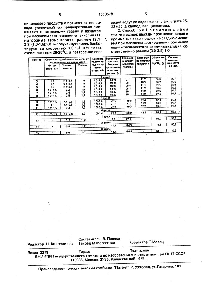 Способ получения свободного цианамида (патент 1680628)