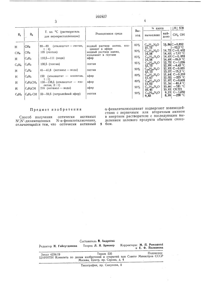 Способ получения оптически активных n',n'-ah3ameiuehhblx n- a фен ил этил- мочевин (патент 202927)