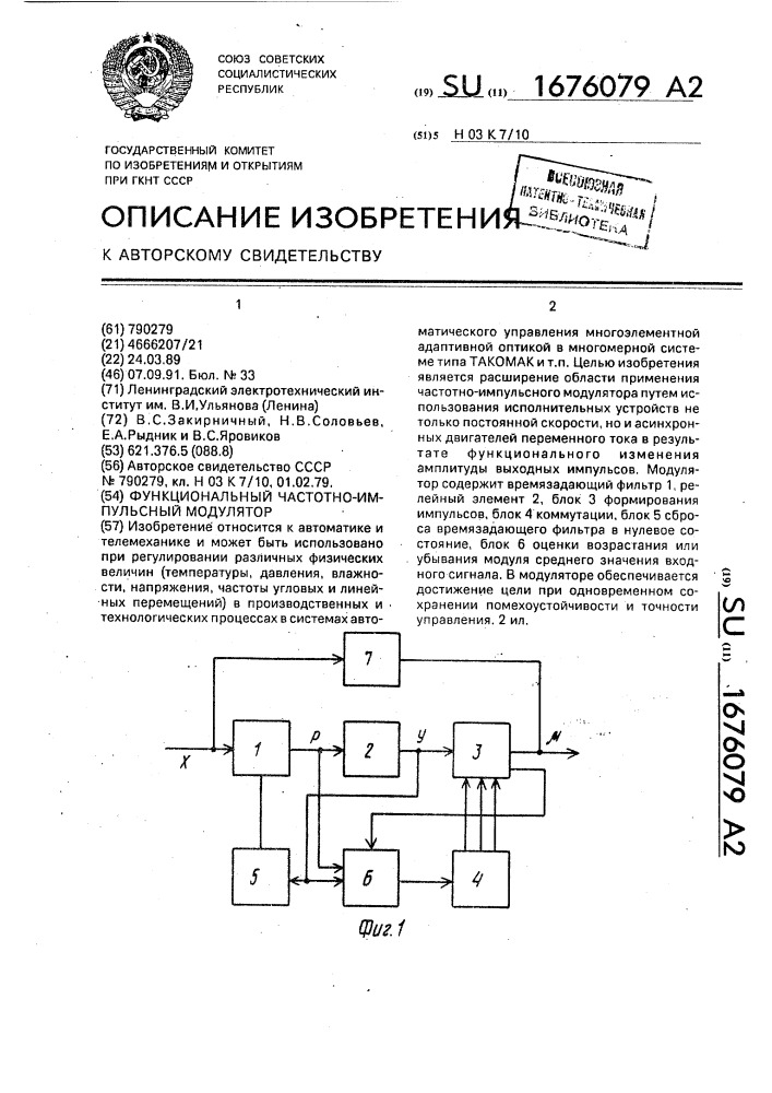 Функциональный частотно-импульсный модулятор (патент 1676079)