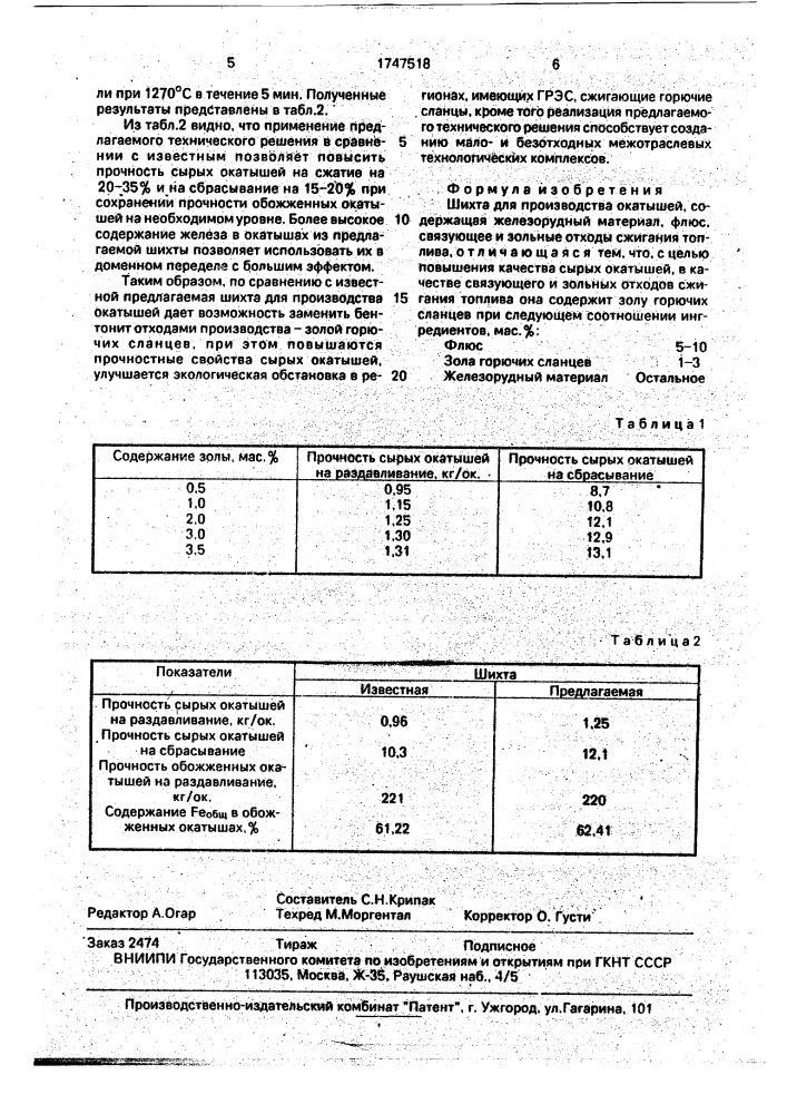 Шихта для производства окатышей (патент 1747518)