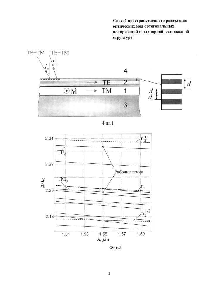 Способ пространственного разделения оптических мод ортогональных поляризаций в планарной волноводной структуре (патент 2644624)