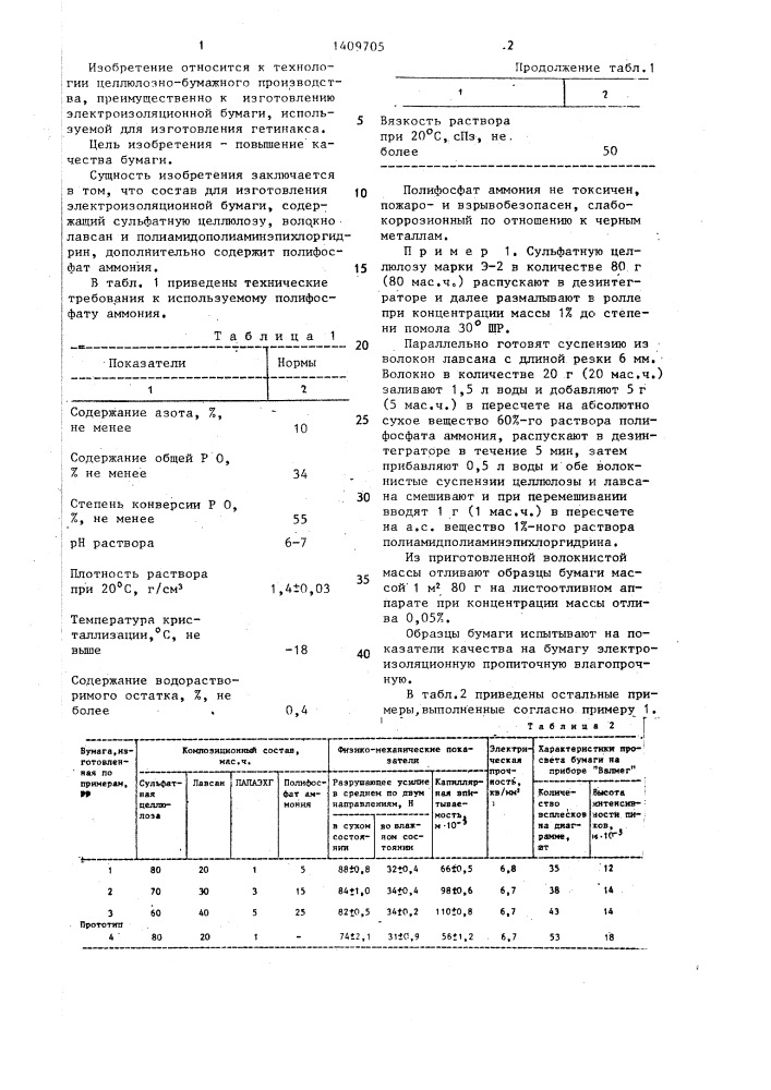 Состав для изготовления электроизоляционной бумаги (патент 1409705)