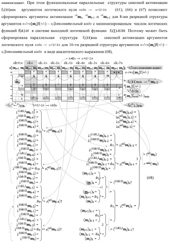 Способ сквозной активизации f1( 11)min → ±0mk неактивных аргументов "±0" → "+1/-1" аналоговых сигналов в "зонах минимизации" структуры "-/+" [mj]f(+/-) - "дополнительный код" в соответствии с арифметической аксиомой троичной системы счисления f(+1,0,-1) при формировании аргументов аналоговых сигналов в позиционно-знаковой условно минимизированной ее структуре ±[mj]fусл(+/-)min (варианты русской логики) (патент 2507682)