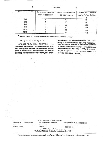 Способ получения теллура (патент 2002840)