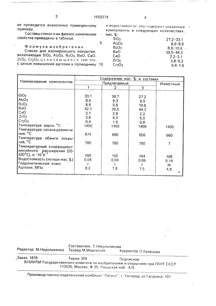 Стекло для изолирующего покрытия (патент 1659374)