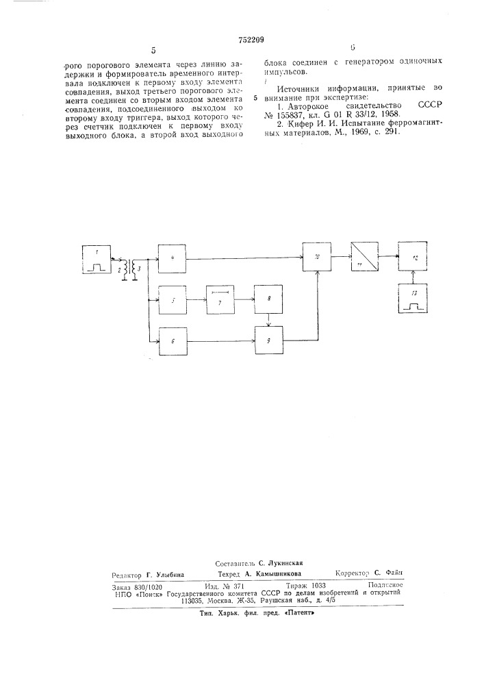 Устройство для разбраковки магнитных сердечников (патент 752209)