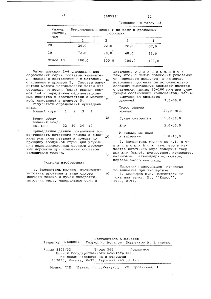 Заменитель молока (патент 668571)