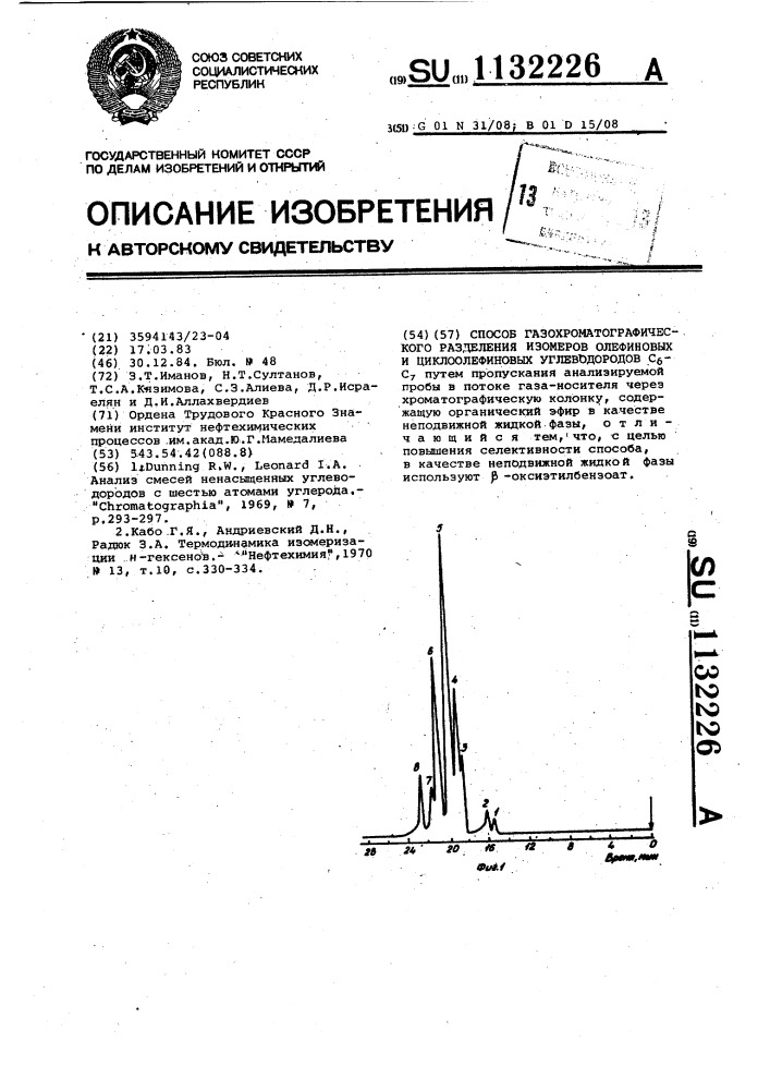 Способ газохроматографического разделения изомеров олефиновых и циклоолефиновых углеводородов @ - @ (патент 1132226)