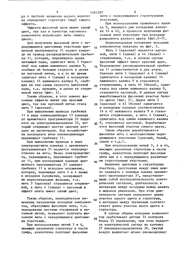 Устройство для получения фасонной нити (патент 1481287)
