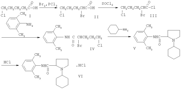 2,6-диметиланилид n-циклогексилпирролидин-2-карбоновой кислоты гидрохлорид, проявляющий активность при поверхностной, инфильтрационной и проводниковой анестезии (патент 2504538)