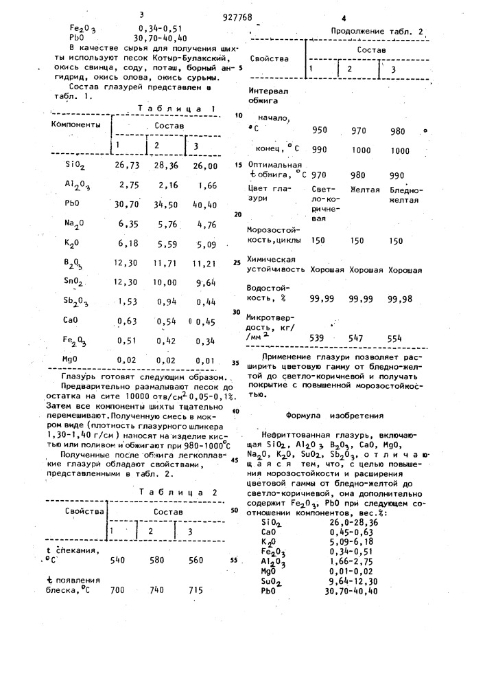 Нефриттованная глазурь (патент 927768)