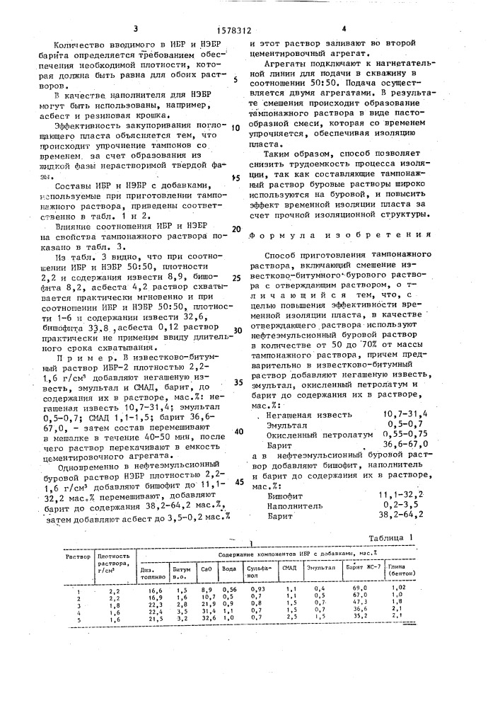 Способ приготовления тампонажного раствора (патент 1578312)