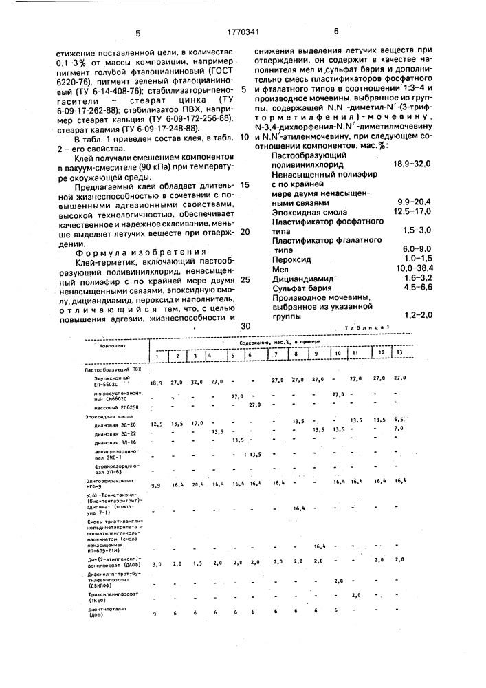 Клей-герметик (патент 1770341)