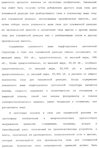 Газ для плазменной реакции, способ его получения, способ изготовления электрической или электронной детали, способ получения тонкой фторуглеродной пленки и способ озоления (патент 2310948)