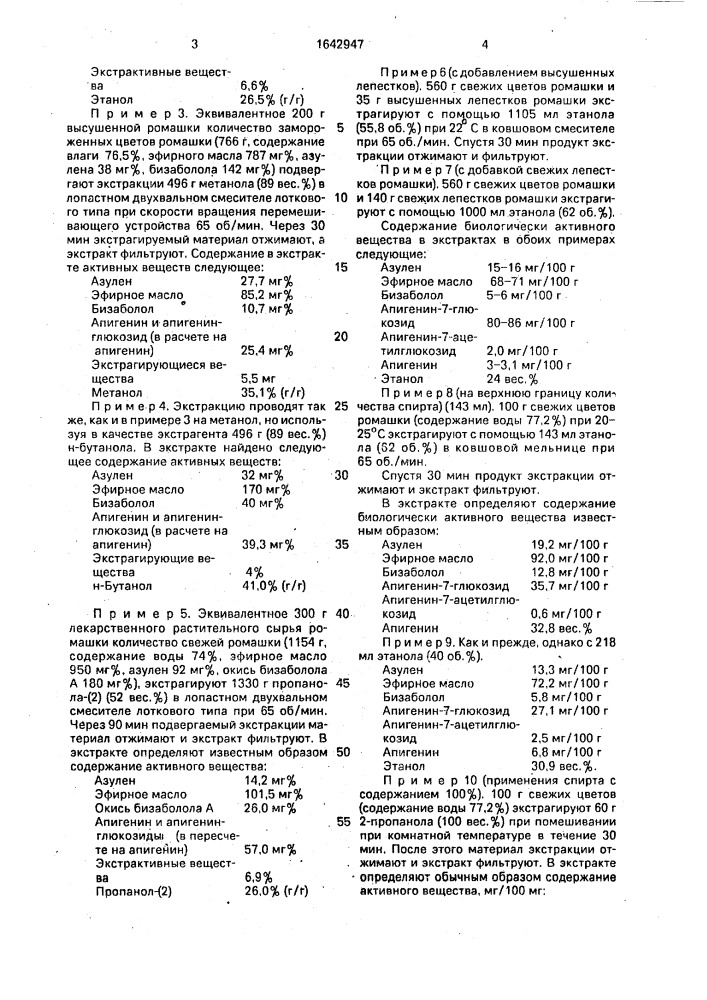 Способ получения экстракта ромашки (патент 1642947)