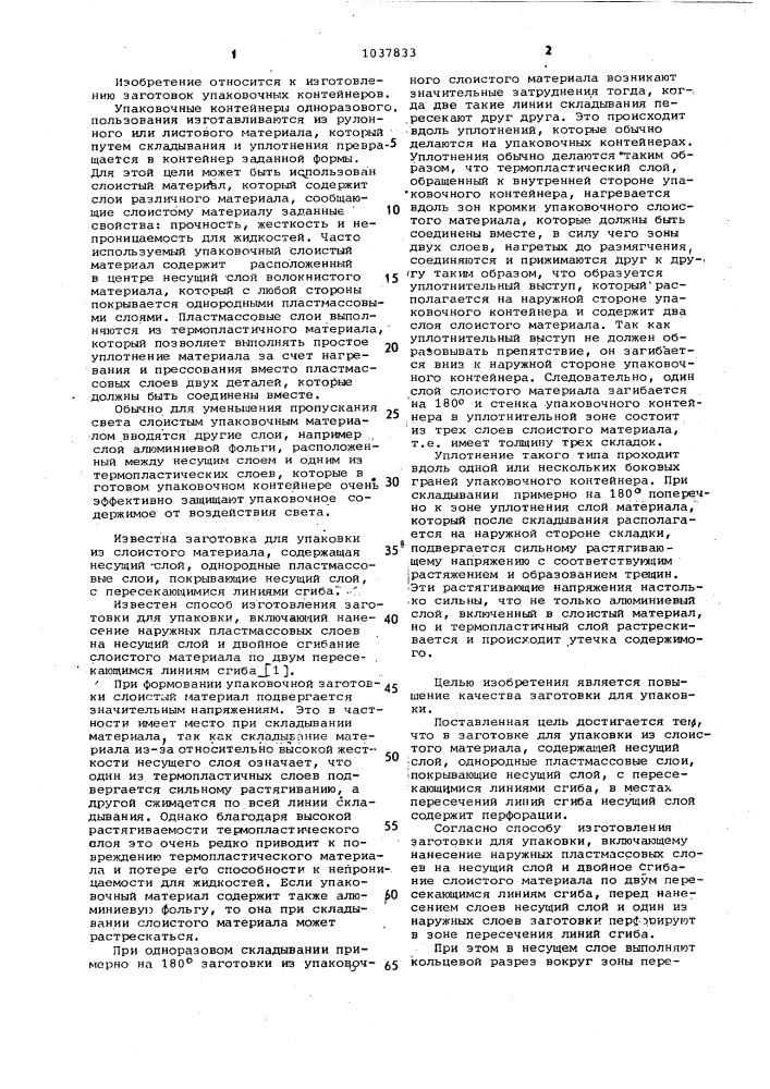Заготовка для упаковки из слоистого материала и способ изготовления заготовок для упаковки (патент 1037833)