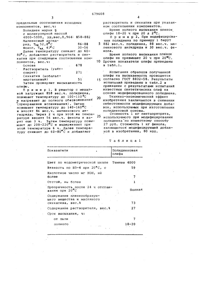 Способ получения синтетической олифы (патент 679608)