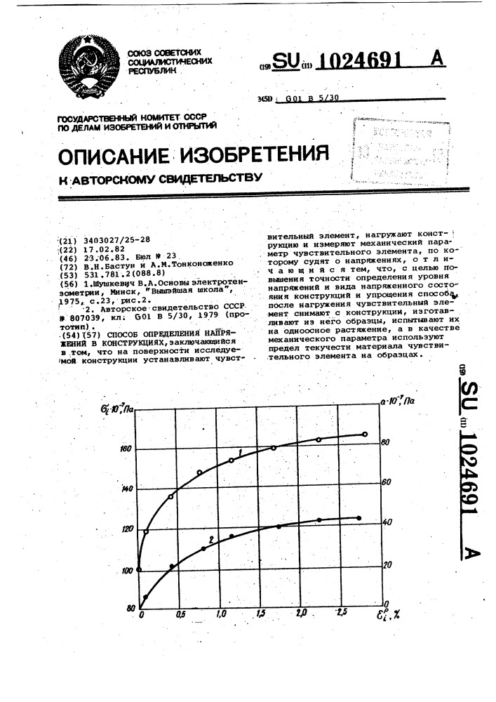 Способ определения напряжений в конструкциях (патент 1024691)