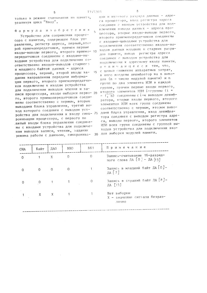 Устройство для сопряжения процессора с памятью (патент 1345203)