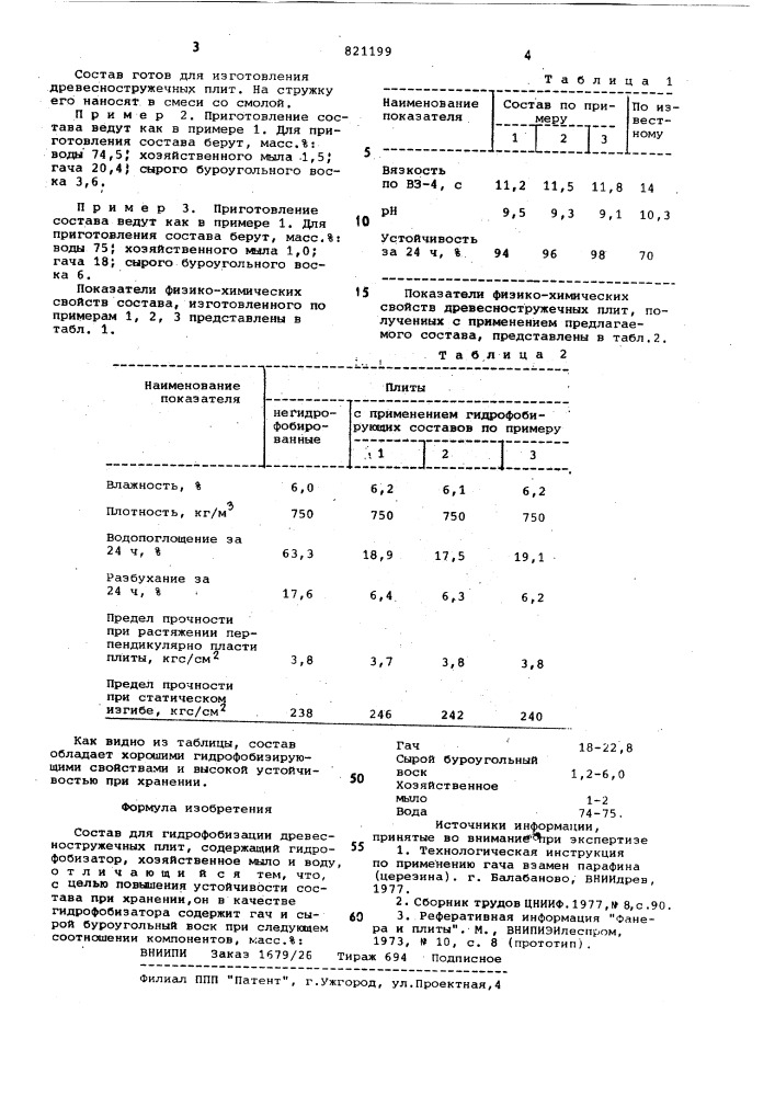 Состав для гидрофобизации древесно-стружечных плит (патент 821199)