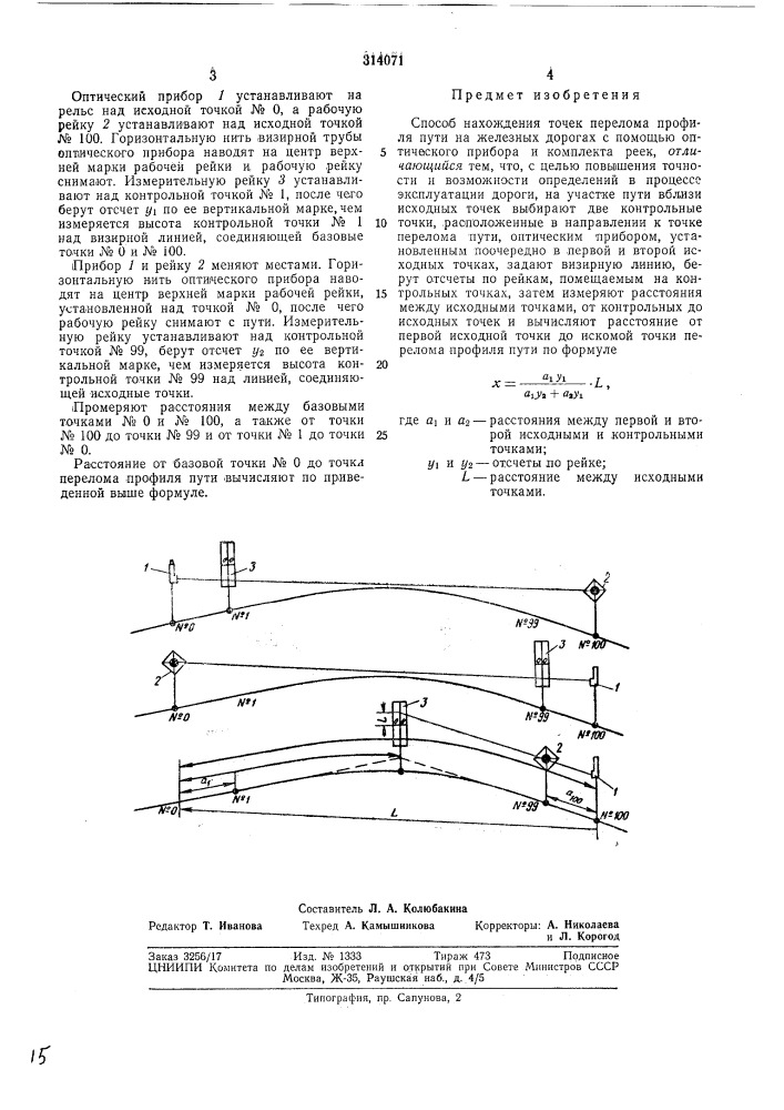 Способ нахождения точек перелома профиля пути на железных дорогах (патент 314071)