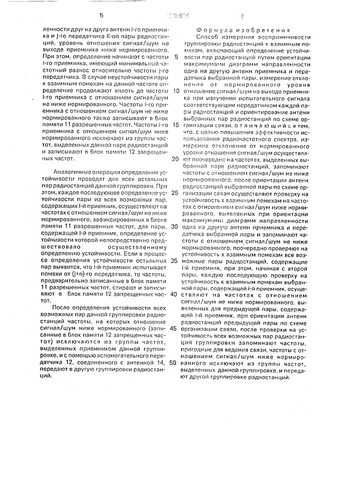 Способ измерения восприимчивости группировки радиостанции к взаимным помехам (патент 1830626)