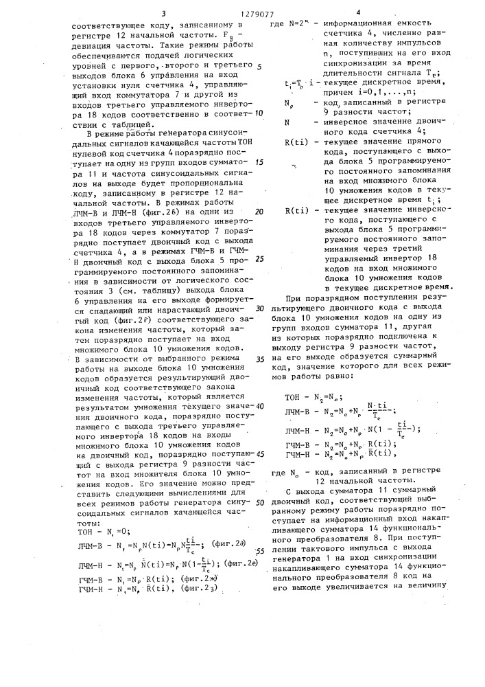 Генератор синусоидальных сигналов качающейся частоты (патент 1279077)