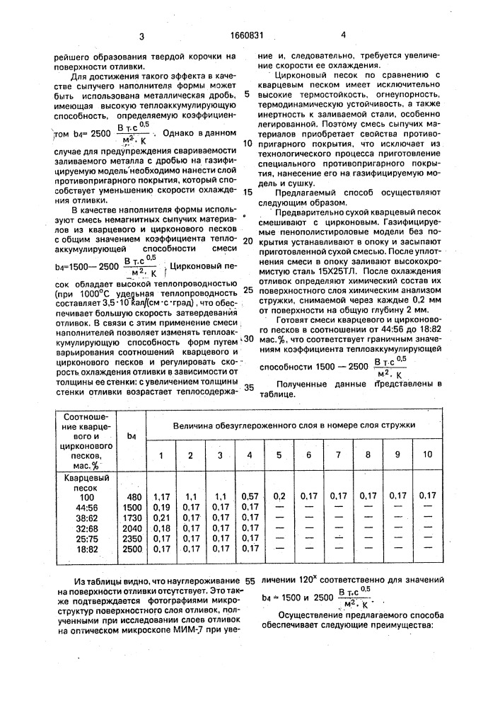 Способ получения стальных отливок по газифицируемым пенополистироловым моделям (патент 1660831)