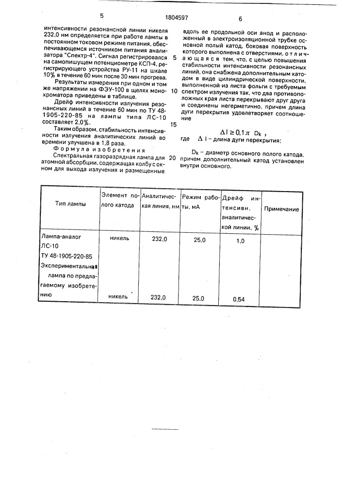 Спектральная газоразрядная лампа для атомной абсорбции (патент 1804597)